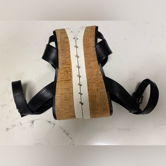 Franco Sarto Women’s Ankle Strap Cork Black Leather Sandals - 7M L-FAE - Picture 9 of 16